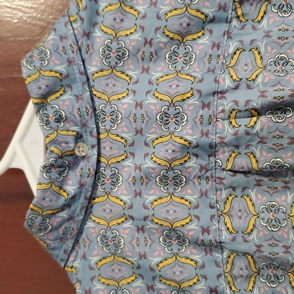 Ken Ltd LG Cotton Patterned Blue & Yellow Button Up Short Sleeve Summer Shirt - Picture 7 of 8